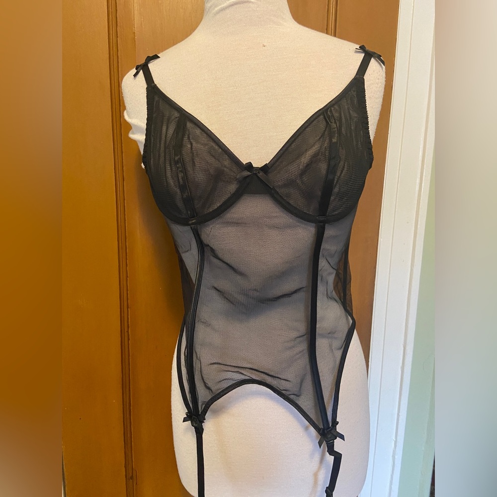 Adore Me Mesh Corset with Bow Accents NWT